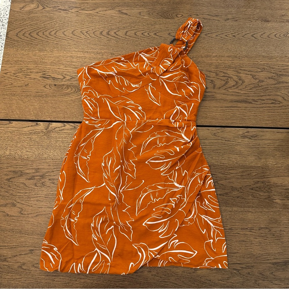 Finders Keepers Anthropologie Women’s Soirée Mini Dress Orange One Shoulder Sz 8